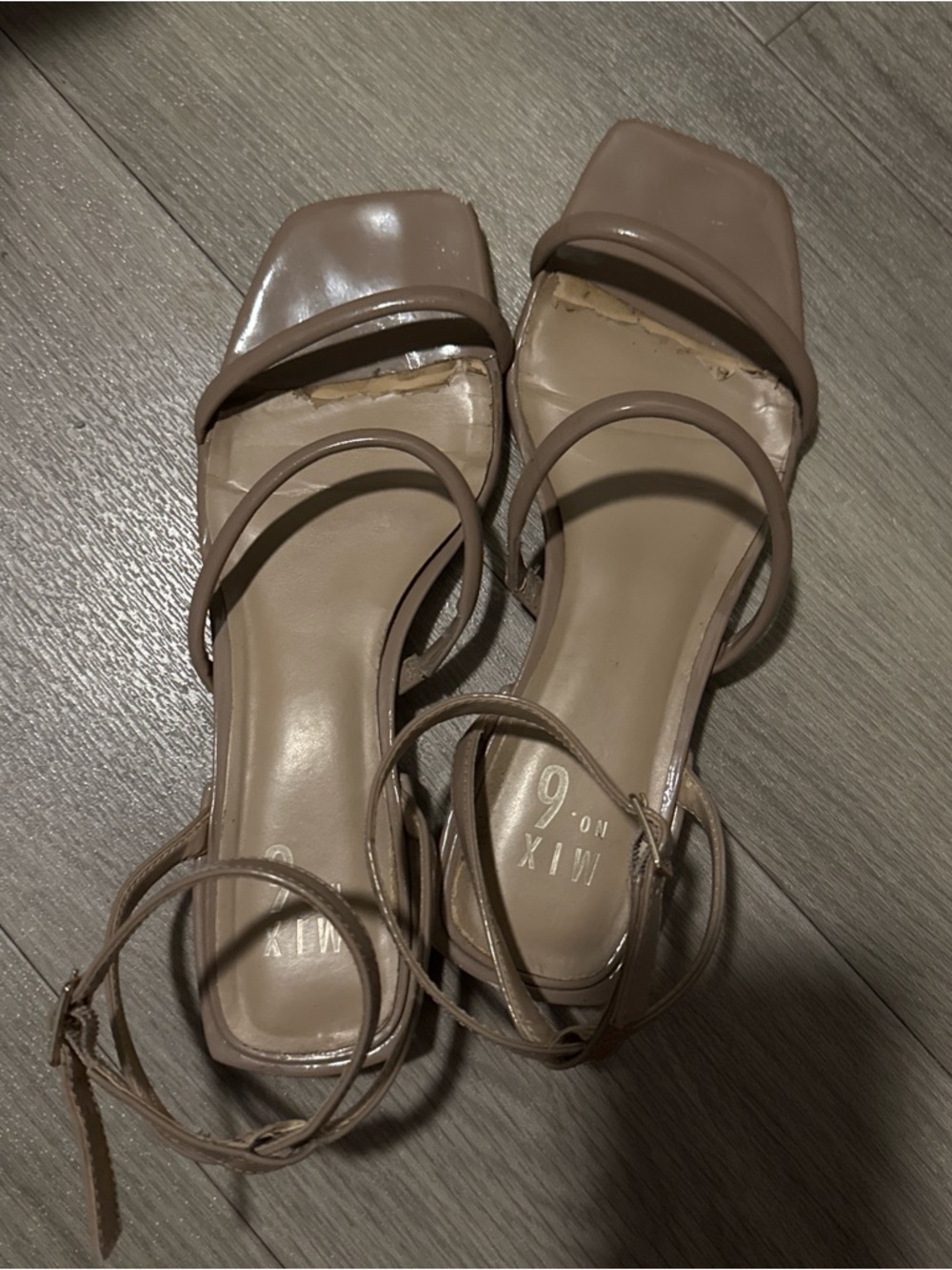 Mix No. 6 Nude/Taupe Strappy Square-Toe Heels